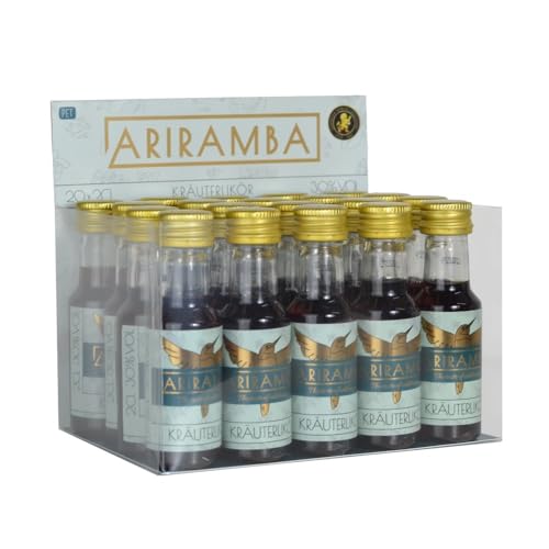 Ariramba Milder Kräuterlikör Über 40 Verschiedene Kräuter Geschenk Geschenkidee Mini Schnaps Likör Mild Aromatisch Süß 20 x 2 cl PET Plastik von Ariramba