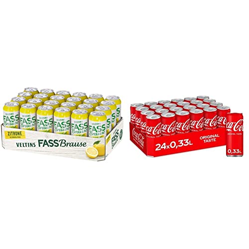 VELTINS Fassbrause Zitrone Alkoholfrei, EINWEG (24 x 0.5 l Dose) & Coca-Cola Classic, Pure Erfrischung mit unverwechselbarem Coke Geschmack in stylischem Kultdesign, EINWEG Dose (24 x 330 ml) von ArkiFACE B