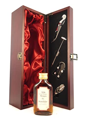 Vintage Armagnac Marquis de Montdidier (10cls) Decanted Selection) in einer mit Seide ausgestatetten Geschenkbox, da zu 4 Weinaccessoires, 1 x 100ml von Armagnac Marquis Montdidier