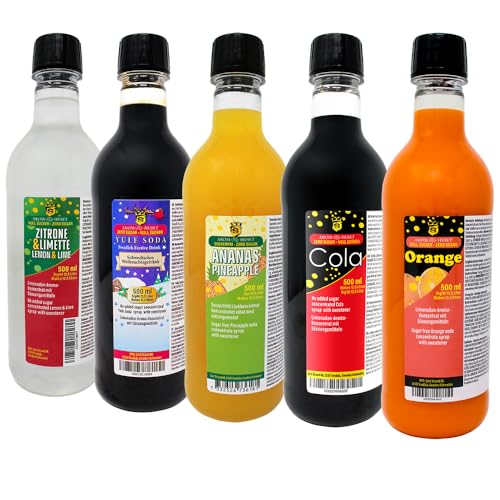 5er-Pack Aromhuset-Limonadenkonzentrat - Cola, Orangen, Julmust Yule Soda, Zitrone-Limette och Ananas von Aromhuset