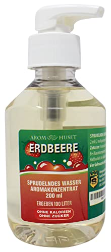 Erdbeer-Konzentrat 200 ml ergibt 100 L kohlensäurehaltiges Wasser|Erdbeergeschmack | ohne Zucker |null Kalorien| hochkonzentriertes Aroma 1:500 |+ GRATIS-Dosierspender von Aromhuset