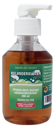 Holunderblüten-Konzentrat 200 ml ergibt 100 L kohlensäurehaltiges Wasser | ohne Zucker |null Kalorien| hochkonzentriertes Aroma 1:500 |+ GRATIS-Dosierspender von Aromhuset