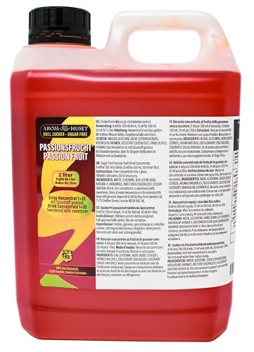 Passionsfrucht Sirup 2000 ml ergibt 66 L Getränk | Mischungsverhältnis 1:32 | Fertiggetränk | Softdrink | Passionsfruchtsirup | ohne Zucker| Passionsfruchtgeschmack von Aromhuset