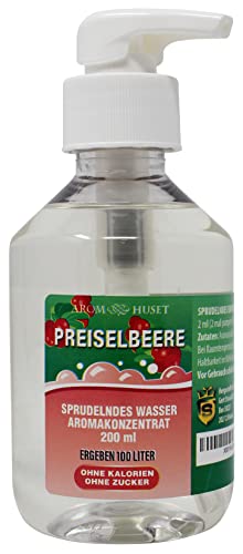 Preiselbeer-Konzentrat 200 ml ergibt 100 L kohlensäurehaltiges Wasser | für SodaStream & Wassersprudler |ohne Zucker |null Kalorien| hochkonzentriertes Aroma 1:500 |+ GRATIS-Dosierspender von Aromhuset