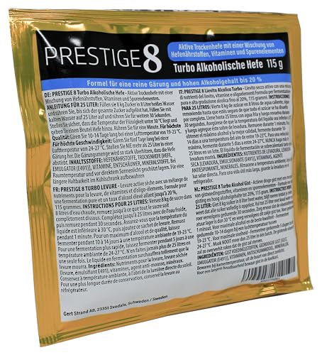 Prestige 8 Turbo-Hefe 18 Prozent, 10er-Pack - Allzweckhefe für die Heimbrauerei, eignet sich für die Gärung von Wodka, Wein, Weinbrand und Fruchtschnäpsen | 10x 115 g von Aromhuset