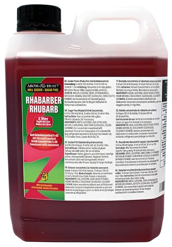 Rhabarber Rhubarb Stilldrink Sirup 2 Liter ergibt 66 L Getränk | Mischungsverhältnis 1:32 | Fertiggetränk | Softdrink | Rhabarbersirup | ohne Zucker | Fruchtiger Rhabarbergeschmack von Aromhuset