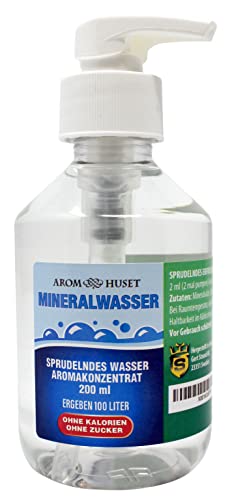 Sprudelwasser-Konzentrat 200 ml ergibt 100 L kohlensäurehaltiges Wasser | ohne Zucker |null Kalorien | hochkonzentriert 1:500 |+ GRATIS-Dosierspender von Aromhuset