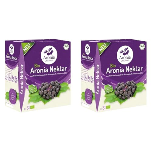 Aronia ORIGINAL Bio Aronia Nektar | 3 Liter Bio Nektar aus Aroniasaft, Birnensaft und Traubensaft | Vegan, ohne Konservierungsstoffe, ohne Zuckerzusatz (lt. Gesetz) (Packung mit 2) von Aronia Original