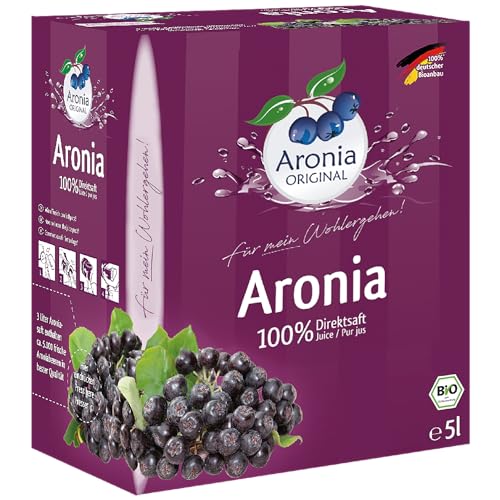 Aronia ORIGINAL Bio Aronia Muttersaft aus deutschem Anbau | 5 Liter Bio Direktsaft aus 100% Aroniabeeren | Vegan, ohne Konservierungsstoffe, ohne Zuckerzusatz (lt. Gesetz) von Aronia Original