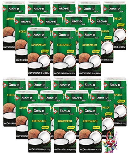 24er Pack - AROY-D Kokosmilch [24x 500ml] Kokosnussmilch Cocosmilch Coconut Milk + ein kleines Glückspüppchen - Holzpüppchen von Aroy-D