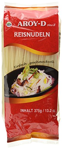 Aroy-D Reisnudeln, glutenfrei, 3mm, Bündel (1 x 375 g Packung) von Aroy-D