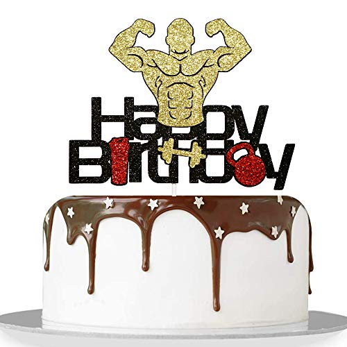 Artczlay Fitness Thema Kuchen Top Hut Happy Birthday Kuchen Dekoration Junge Gym Fitness Thema Geburtstag Party Supplies Schwarz Glitzer Kuchen Dekoration von Artczlay