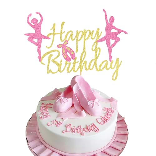 Arthsdite 1 Stück Ballett Happy Birthday Cake Topper, Ballerina Mädchen Tanzen Kuchen Supplies, Ballerina Mädchen Geburtstag Party Dekorationen Ballett Tänzerin Kuchen Topper von Arthsdite