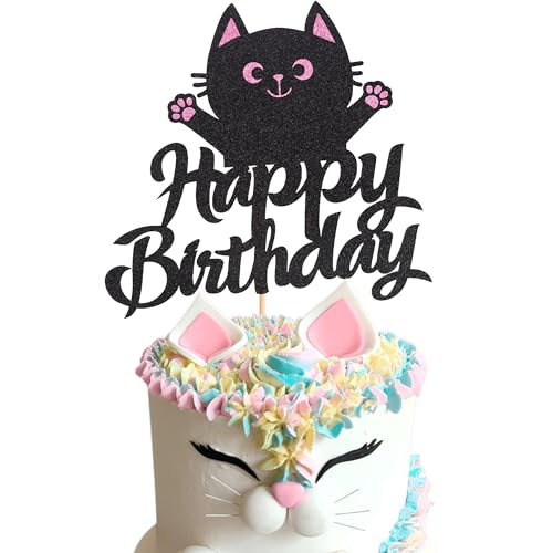 Arthsdite 1 x Kuchenaufsatz mit Katzen-Motiv "Happy Birthday", Haustier-Thema, niedliche Meow Pawty Geburtstagsparty – Junge Mädchen Babyparty Party-Dekoration von Arthsdite