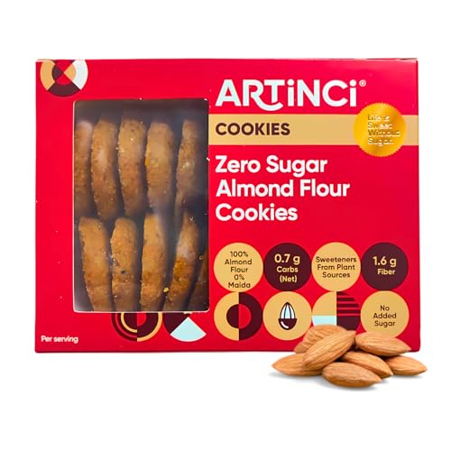 Artinci Almond Keto Cookies | Gluten-Free, Sugar-Free Biscuit | Diet Snacks for Healthy Living Made with Natural Stevia-Based Sweetener Blend (185gm) (Pack of 1) von Artinci