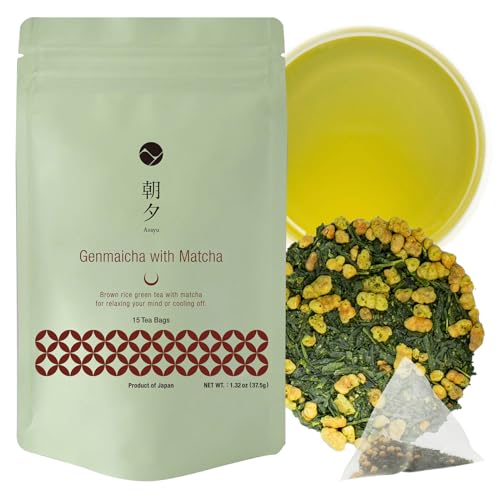 Asayu Japan Genmaicha mit Matcha Grüner Tee - 2,5 g x 15 Beutel, Gerösteter Brauner Reis mit Matcha, 100% Hergestellt in Japan von Asayu Japan