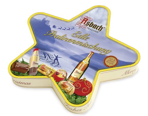 RCP Asbach Edle Pralinenmischung, Weihnachtsstern, Mit und ohne Kruste, Flüssige Füllung, Alkoholhaltig, Ideales Weihnachtspräsent, 155 g von Asbach