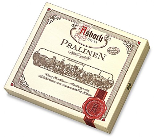 RCP Asbach Pralinenmischung, Holz-Geschenkkistchen, Mit und ohne Kruste, Flüssige Füllung, Alkoholhaltig, Tolles Geschenk, 400 g von Asbach