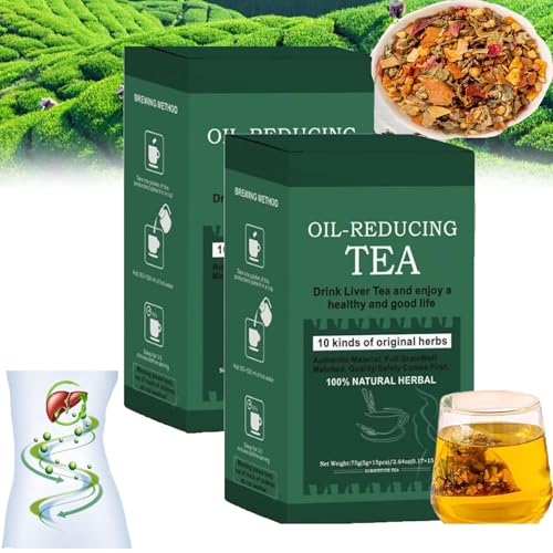 Oil-Reducing Tea Herbal Chinese Tea,Organic Kidneys & Liver Tea,Oil Cleansing Tea for Liver,10 Herbal with Excellent Formula (2 Box) von Ashopfun