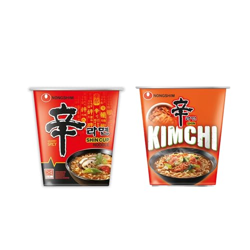 NONGSHIM- Instant Nudeln Cup Kimchi Ramyun, Shin Ramyun und Soon Veggie-Koreanische authentische Cup Suppe-optional mit echten Kimchi (ohne Dongwon Kimchi, Scharfe Shin Ramyun + Kimchi) von Asian Box