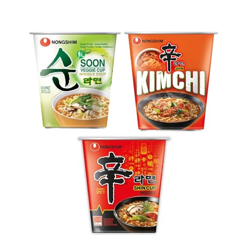 Asian Box - Ramen Vorteilspack - Koreanische Instant Nudeln Cups | Kimchi Ramyun, Shin Ramyun und Soon Veggie | authentische Geschmack von Asian Box