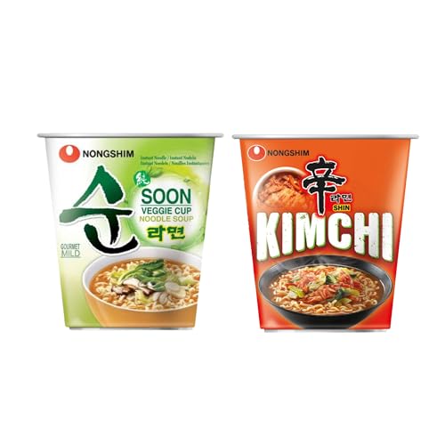 NONGSHIM- Instant Nudeln Cup Kimchi Ramyun, Shin Ramyun und Soon Veggie-Koreanische authentische Cup Suppe-optional mit echten Kimchi (ohne Dongwon Kimchi, Veggie + Kimchi) von Asian Box