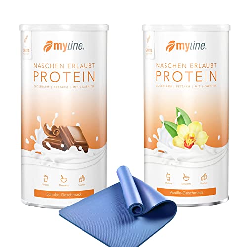 Myline Doppelpack Protein Eiweißshake + Gymnastikmatte, Yogamatte Gepolstert & rutschfest für Fitness Pilates (Schoko-Vanille) von Atlant Vital