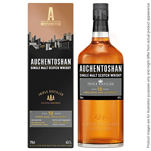 Auchentoshan 18 Jahre | Single Malt Scotch Whisky | mit Geschenkverpackung | sanftes und blumiges Aroma | 43% Vol | 700ml Einzelflasche von Auchentoshan