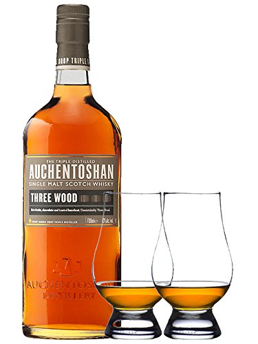 Auchentoshan Three Wood Single Malt Whisky 0,7 Liter + 2 Glencairn Gläser von Auchentoshan