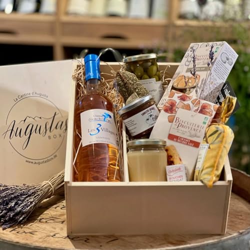 Geschenkkorb Frankreich Präsentkorb PROVENCE Box Gefüllter Geschenkkorb mit Wein, und französischer Feinkost Geschenkbox für Gourmets Augustas Box von Augustas Box