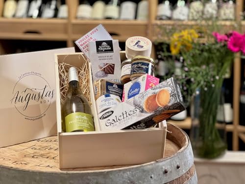 Präsentkorb BRETAGNE Box Geschenkkorb Frankreich | Gefüllter Geschenkkorb mit Weißwein und französischer Feinkost Geschenkbox für Gourmets | Augustas Box von Augustas Box