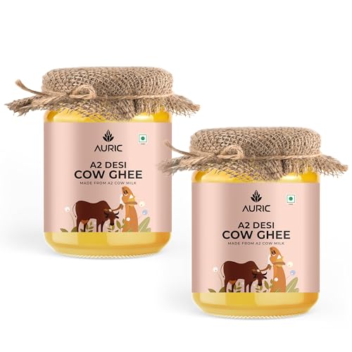 Auric A2 Desi Cow Ghee (je 500 ml) | Vedische Bilona-Methode | Traditionelle Quarkgebrannt | Laborgetestet | Organisch hergestellter Danedar Ghee | Grasfutter Sahiwal und Gir Kuh | Glas | 2 Stück von Auric