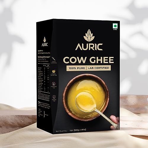 Auric Laborzertifiziertes Kuh-Ghee, 1 l, 100 % rein und natürlich, Desi-Ghee, sehr nahrhaft, hilft, Ihr Herz gesund zu halten, stärkt Immunität und Energie von Auric