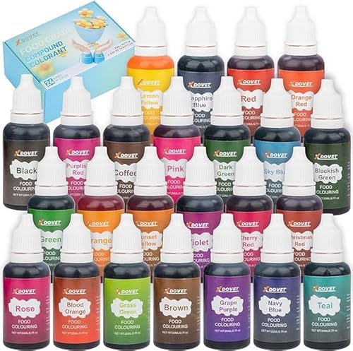Airbrush Lebensmittelfarbe: 24 Farben essbar für Airbrush Kit für Cupcakes, Kekse & Desserts, geschmacksneutrale Farben essbar Airbrush Pigment (0,7 Fl. OZ jede Flasche) von Autolock