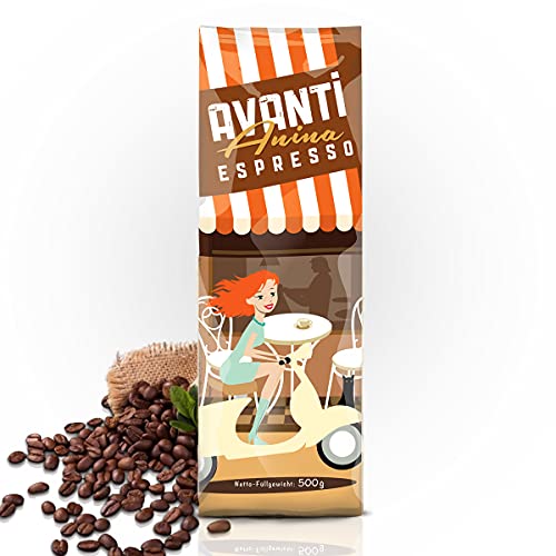 AVANTI Anina - Kaffeebohnen Espresso 1kg Mild & Säurearm I Feinste Trommelröstung mit Arabica & Robusta Espressobohnen I Ideal für Siebträgermaschinen & Vollautomaten von Avanti