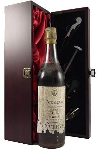 Avery's Exceptional Selection Vintage Armagnac 1914 (70cl) in einer mit Seide ausgestatetten Geschenkbox. Da zu vier Wein Zubehör, Korkenzieher, Giesser, Kapselabschneider,Weinthermometer, 1 x 700ml von Avery's Exceptional Selection Vintage