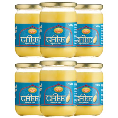 Ayurveda Foods - Premium traditional & authentic Ghee 6er Set à 420g, sehr lange Haltbarkeit, Brat- Kochfett von Ayurveda Foods