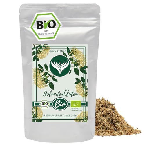 Azafran BIO Holunderblüten, Holunder Blüten gerebelt als Tee, Holunderblütentee 250g von Azafran