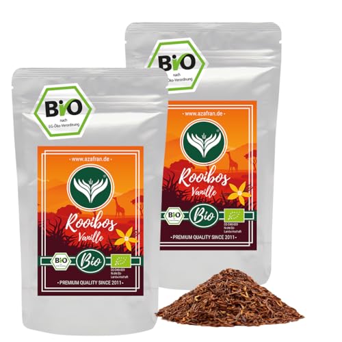 Azafran BIO Rooibos Vanille Tee lose - Rotbuschtee aromatisiert mit echten Vanillearoma 500g von Azafran