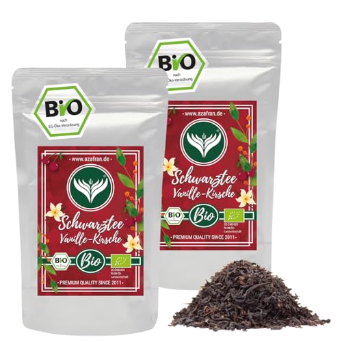 Azafran BIO Schwarztee Vanille Kirsch, Schwarzer Tee aromatisiert mit Vanille und Kirsche lose 500g von Azafran