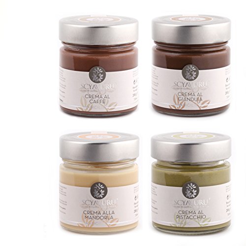 Sweet Cream Set: Kaffeesahne, Gianduiasahne, Mandelcreme, Pistaziencreme 200gr x 4 von Aziende Agricole Scyavuru Sicilia