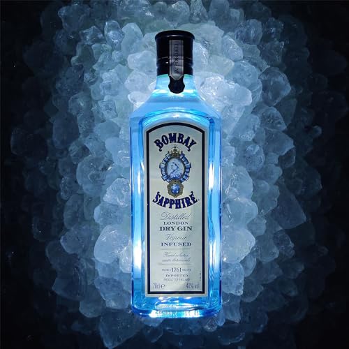 Bombay Sapphire mit LED 0,7L (40%) Original Inhalt, Party Licht, Gin, LED Flaschenlicht, Party Deko, Geschenk | B-LIGHTS von B-LIGHTS