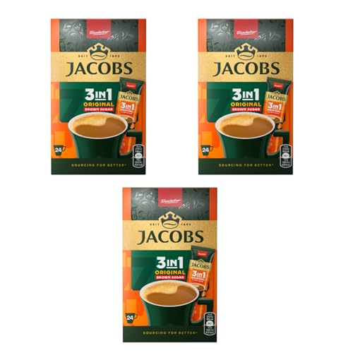 Jacobs 3 in 1 Instantkaffee 72 Reichhaltiger Kaffeegeschmack Brauner Zucker Einzelportionen von B4B