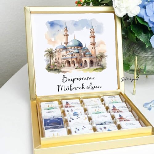 Ramadan Schokolade Box in Gold Ramazan Cikolata Eid Mubarak Bayram Geschenk ohne Alkohol von B4P