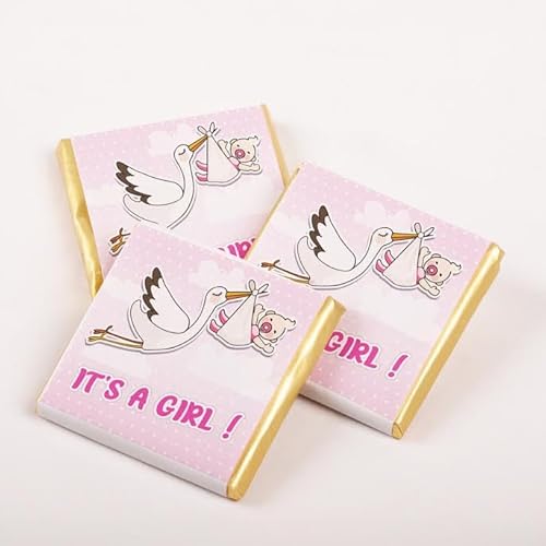 Set of 50 Cute Designs It's a Girl & Boy Chocolate, Baby Shower Favors (Girl - Stork Design) von BABY SHOWER CHOCOLATE