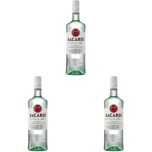 BACARDÍ Carta Blanca White Rum, 37,5% Vol., 150 cl/1.5 L, der legendäre weiße Karibik-Rum aus dem Hause BACARDÍ, perfekt für Cocktails (Packung mit 3) von BACARDI