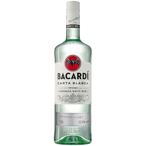 BACARDÍ Carta Blanca White Rum, 37,5% Vol., 150 cl/1.5 L, der legendäre weiße Karibik-Rum aus dem Hause BACARDÍ, perfekt für Cocktails von BACARDI