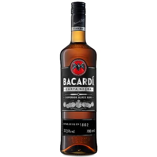 BACARDÍ Carta Negra Superior Black Rum, legendärer dunkler Karibik-Rum, perfekt für tropische Cocktails, 37,5% Vol., 70 cl/700 ml von BACARDI