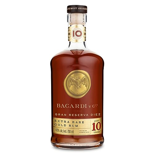 BACARDÍ Gran Reserva 10 Jahre alter Premium Caribbean Rum, 40% Vol., 70 cl/700 ml, im Eichenfass gereifter Karibik-Rum, 10 Jahre unter karibischer Sonne gelagert, ideal als Geschenk & für Cocktails von BACARDI