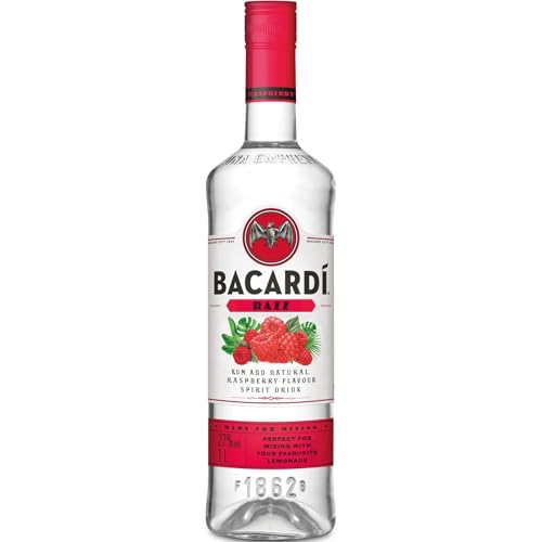 BACARDÍ Razz, 27% Vol., 100 cl / 1 L, weißer Rum mit spritzigem Himbeergeschmack, weiche Noten reifer Himbeeren und saftige, herbe Zitrusfrucht von BACARDI